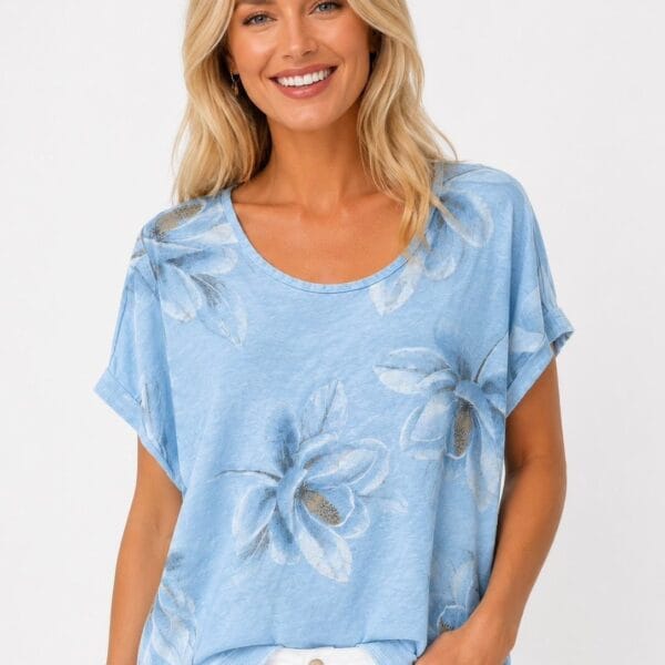 Cornflower Bloom Relaxed Linen Tee