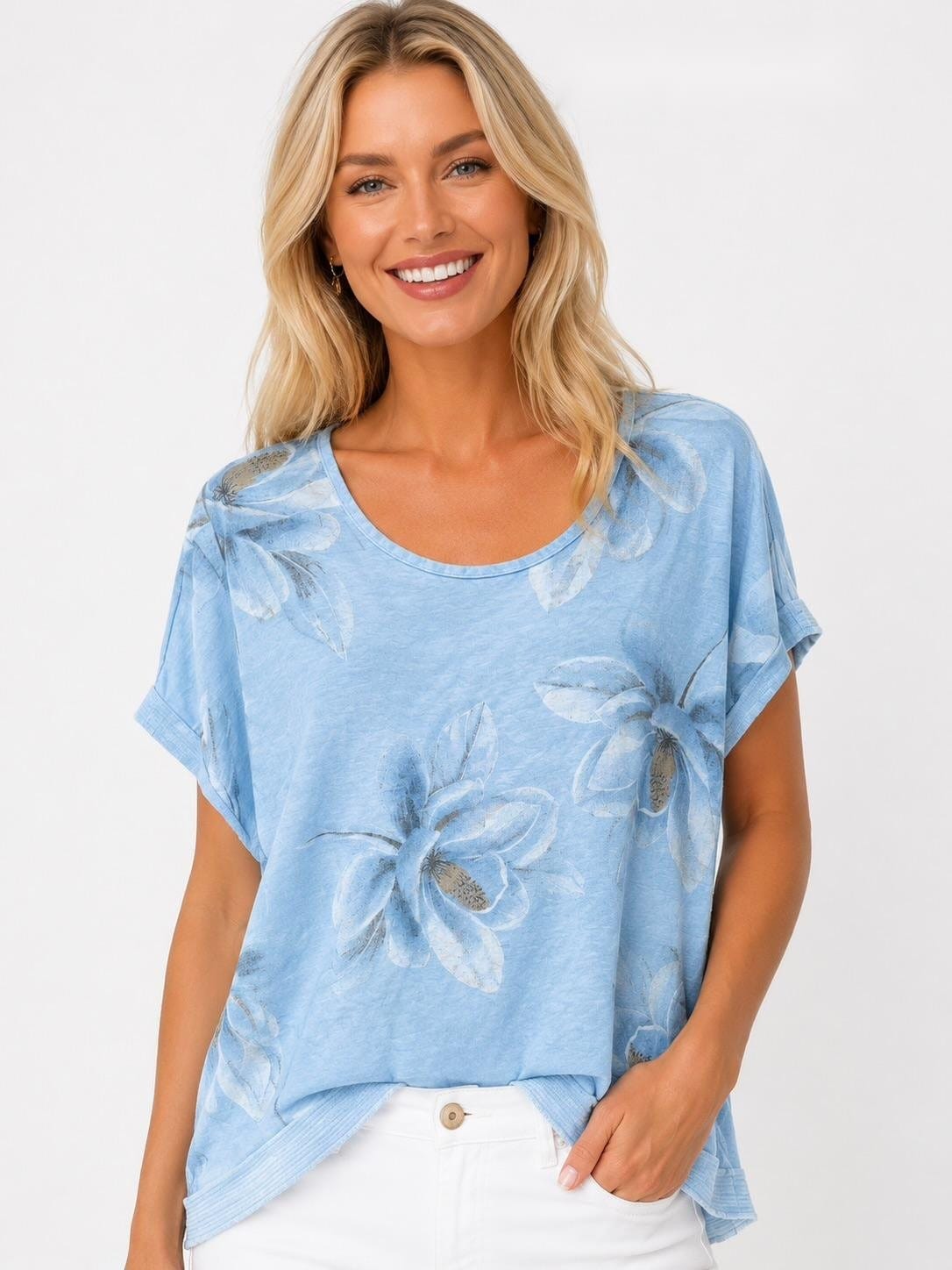 Cornflower Bloom Relaxed Linen Tee