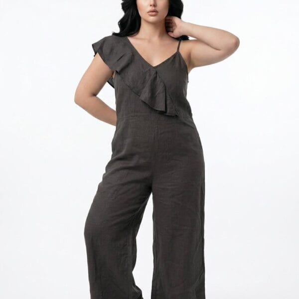 Charcoal Ruffled Linen Jumpsuit