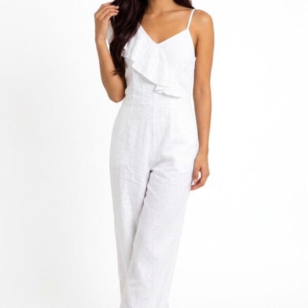 Amalfi Coast Ruffle White Linen Jumpsuit