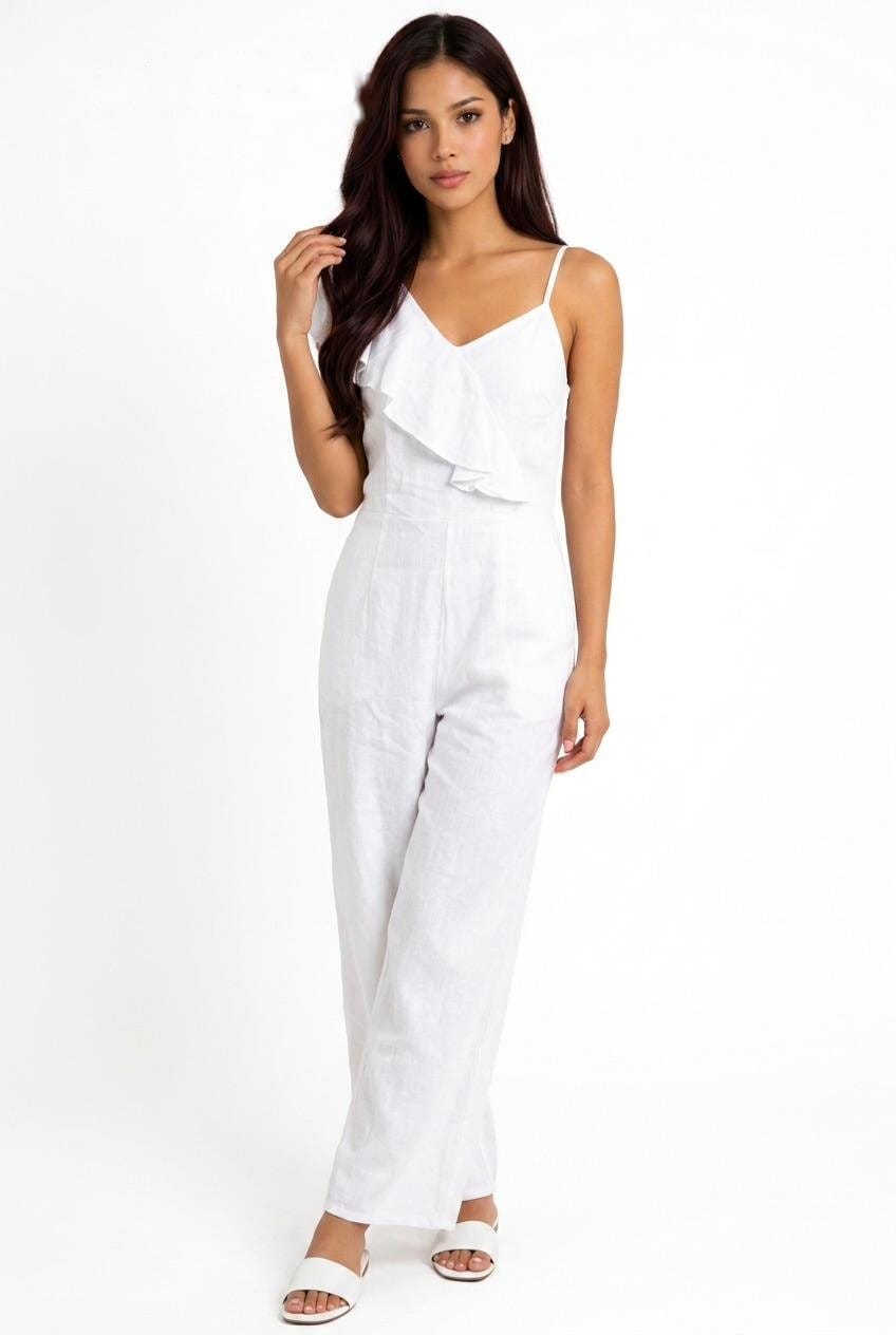Amalfi Coast Ruffle White Linen Jumpsuit