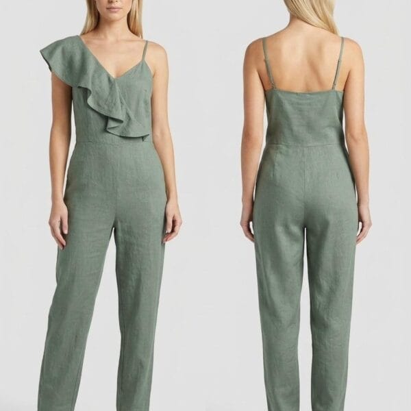 Sage Linen Ruffle Jumpsuit