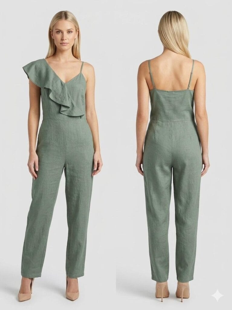 Sage Linen Ruffle Jumpsuit