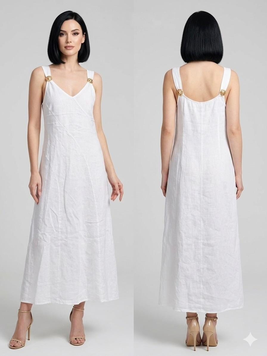 Ivory Linen Wrap Maxi Dress