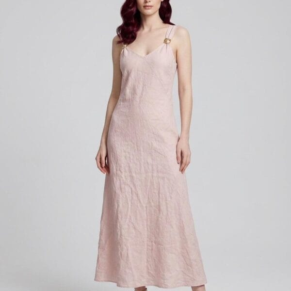 Blush Linen Wrap Maxi Dress