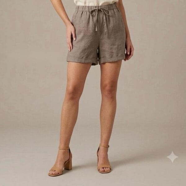 Taupe Linen Drawstring Shorts