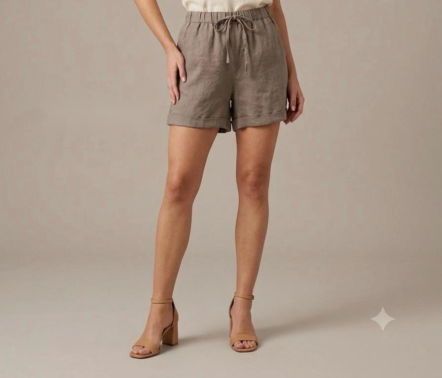 Taupe Linen Drawstring Shorts