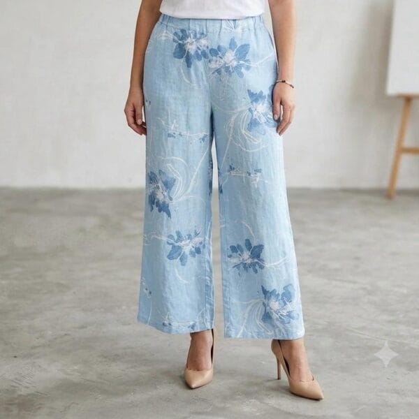 Amalfi Blue Floral Linen Culotte Pants