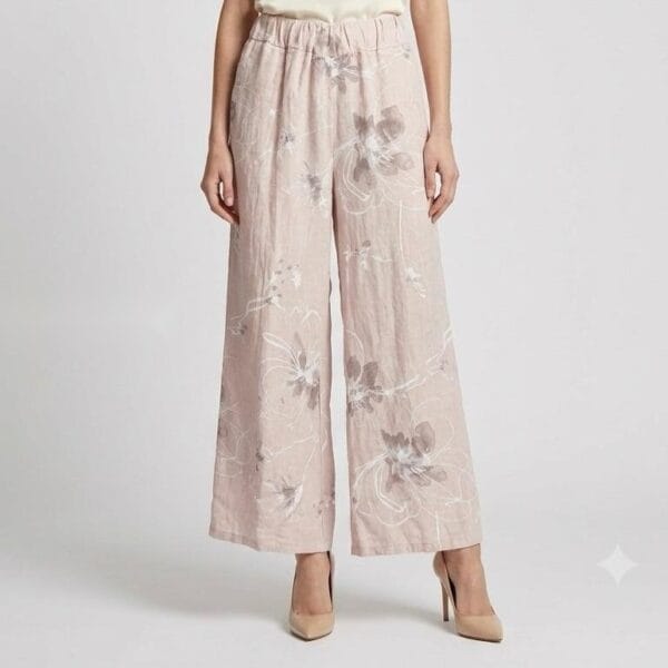 Blush Rose Garden Linen Palazzo Pants