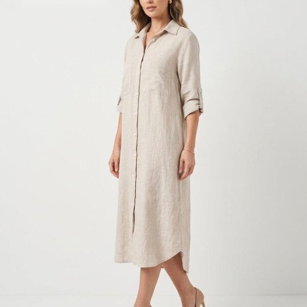 Ivory Linen Shirt Dress