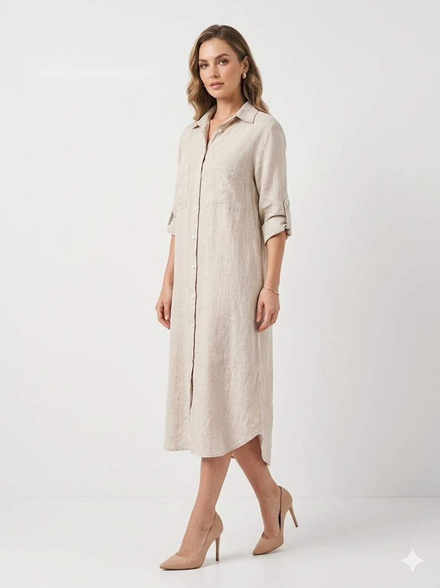 Ivory Linen Shirt Dress