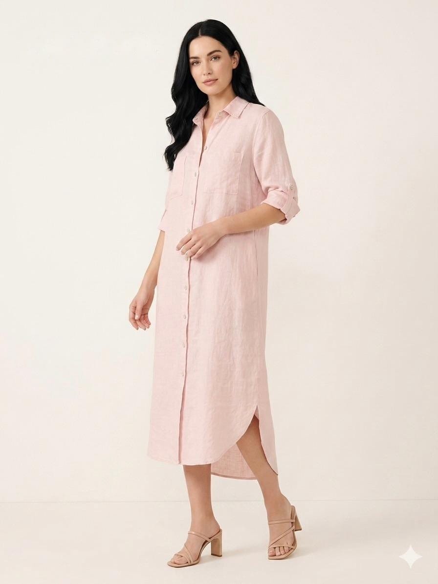 Blush Linen Shirt Dress