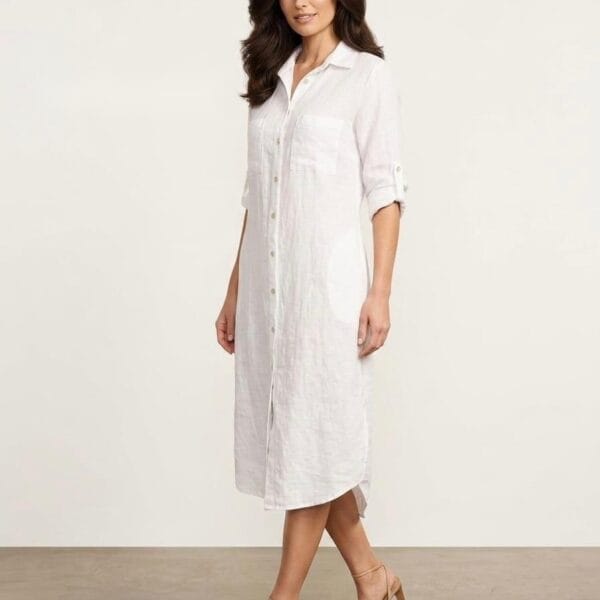 Crisp White Linen Shirt Dress