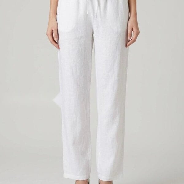 Ivory Linen Drawstring Relaxed Trousers