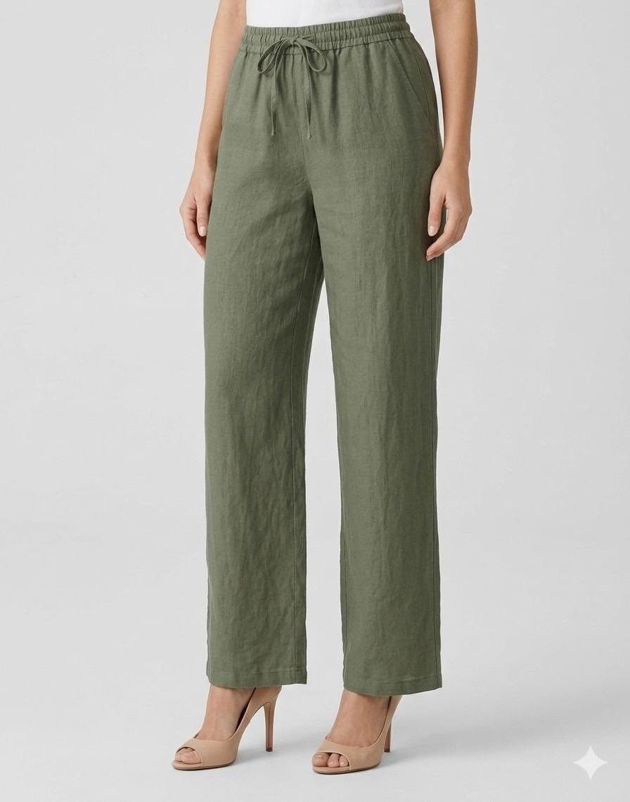 Sage Linen Drawstring Trousers