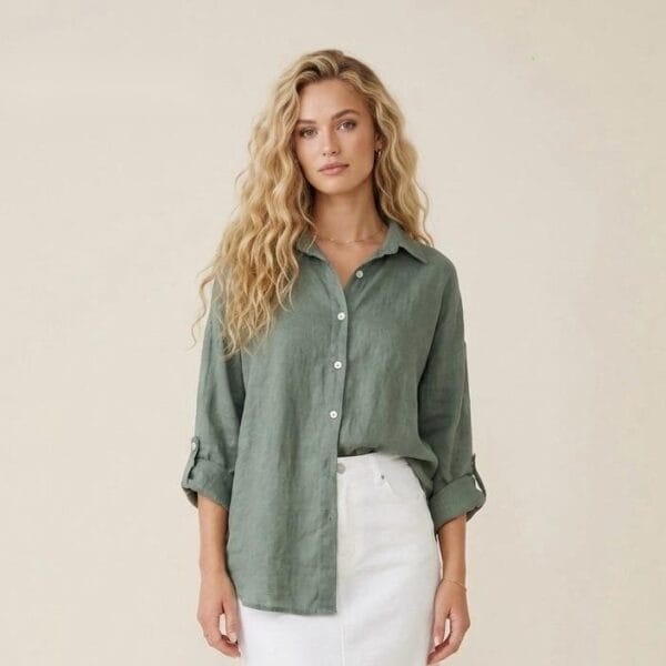 Sage Linen Relaxed Button-Up Shirt