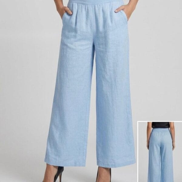 Serene Sky Italian Linen Wide-Leg Trousers