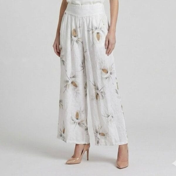 Wildflower Ivory Linen Wide-Leg Trousers
