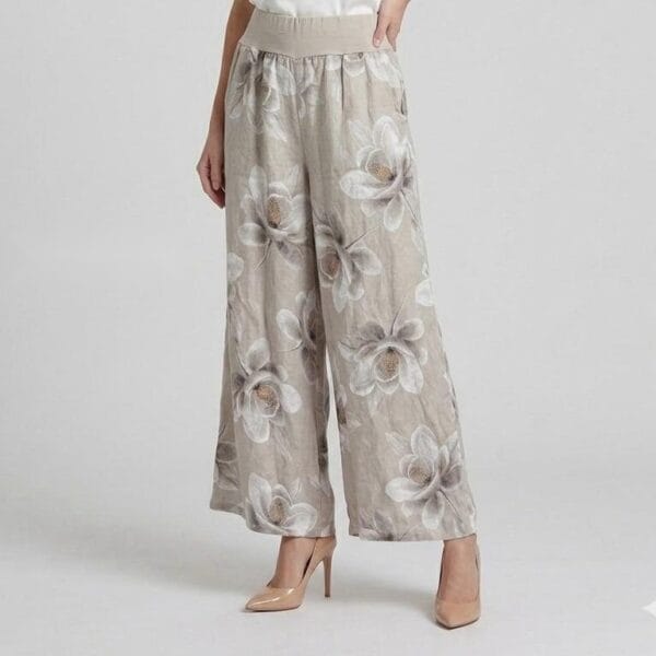 Tuscan Bloom Linen Wide-Leg Trousers