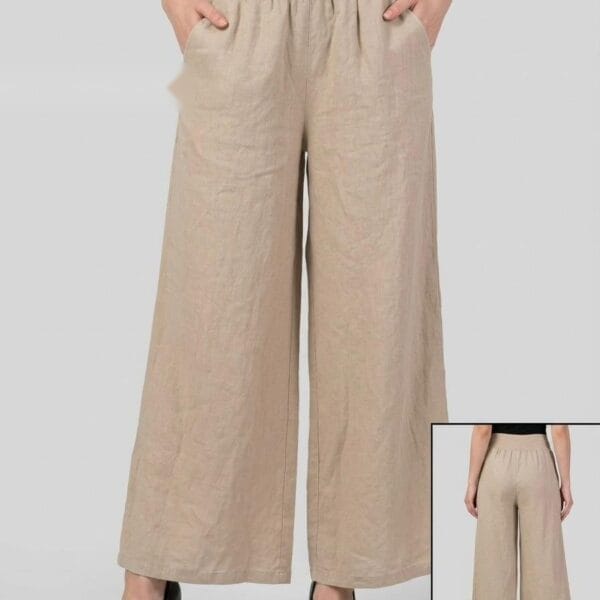 Cream Linen Wide-Leg Palazzo Pants