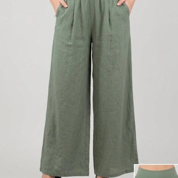 Sage Linen Wide-Leg Palazzo Pants