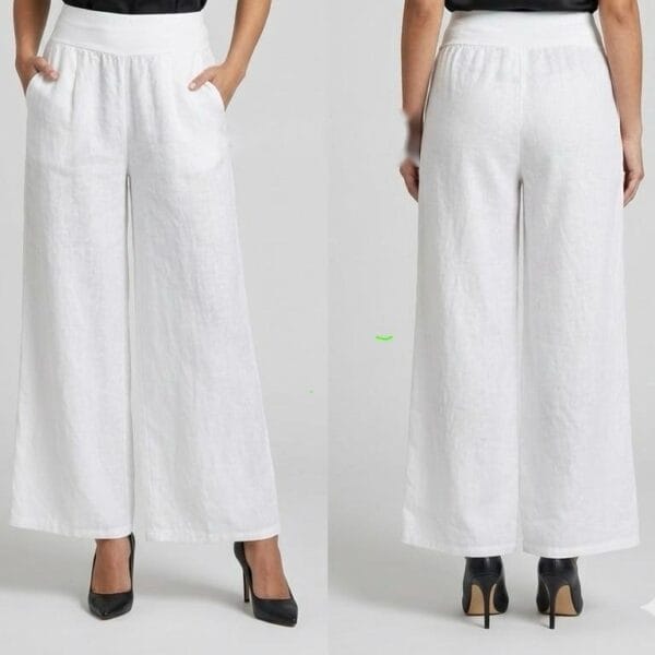 Ivory Linen Wide-Leg Palazzo Trousers