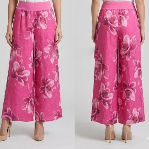Fuschia Peony Linen Wide-Leg Culotte