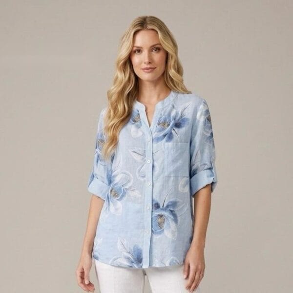 Watercolor Blossoms Linen Button Shirt