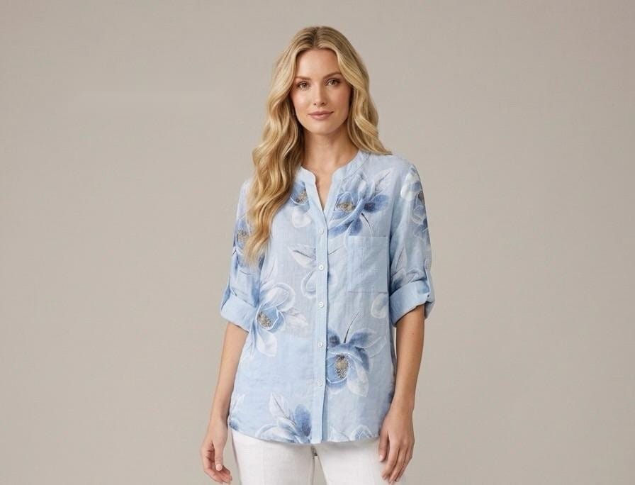 Watercolor Blossoms Linen Button Shirt