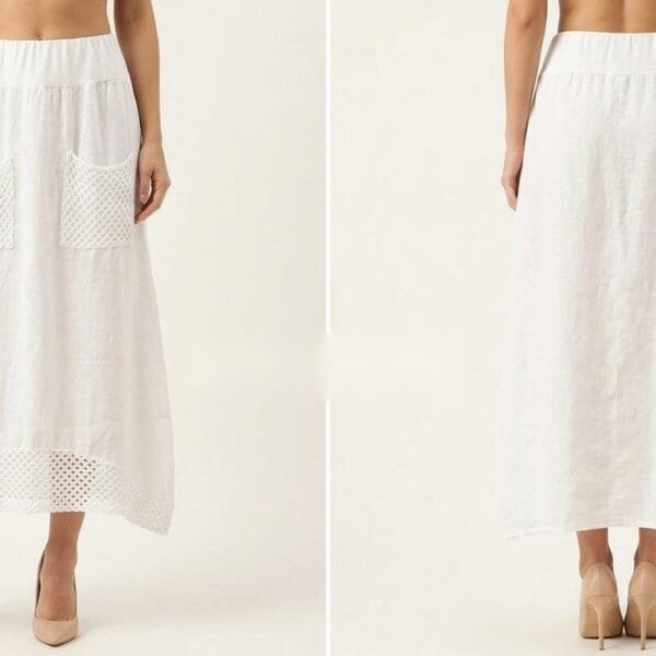 Ivory Mesh Pocket Linen Maxi Skirt
