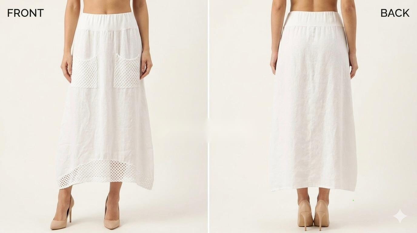 Ivory Mesh Pocket Linen Maxi Skirt