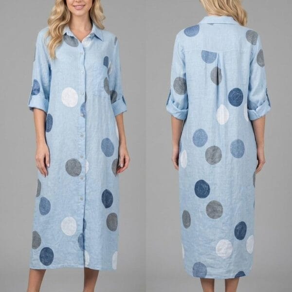 Celestial Polka Dot Linen Shirt Dress