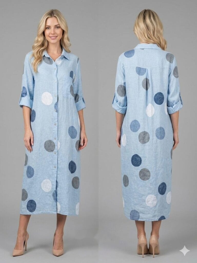 Celestial Polka Dot Linen Shirt Dress