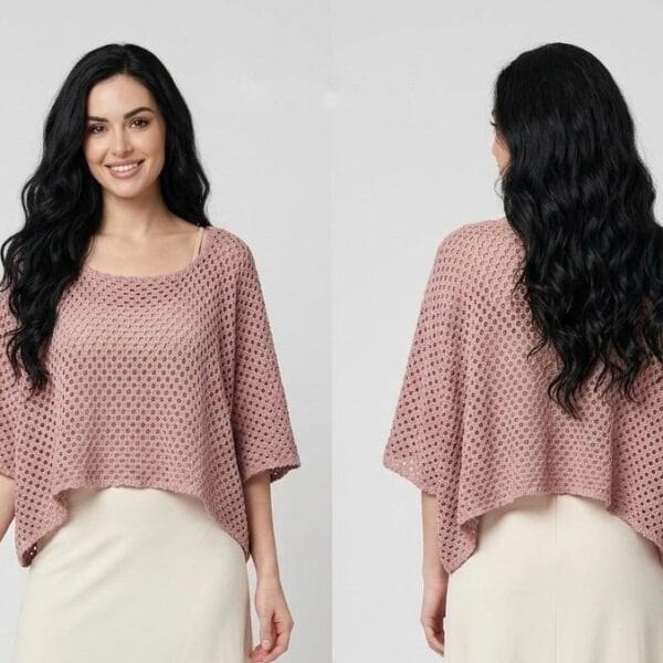 Dusty Rose Textured Linen Poncho Top