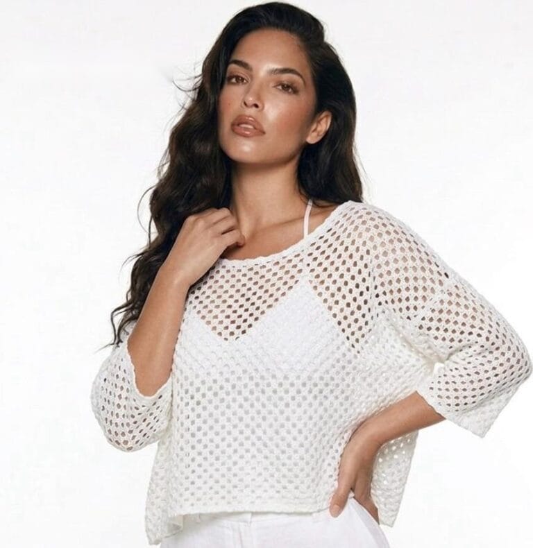 Ivory Lattice Linen Puff Sleeve Top