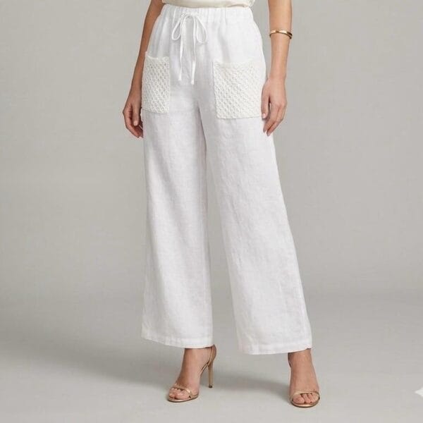 Ivory Quilted Pocket Linen Trousers