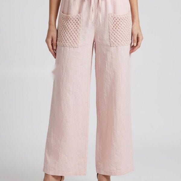 Blush Linen Palazzo Pants with Crochet Pockets