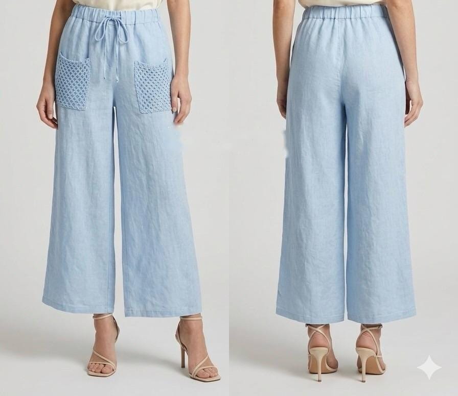 Capri Sky Linen Culotte with Quilted Pockets