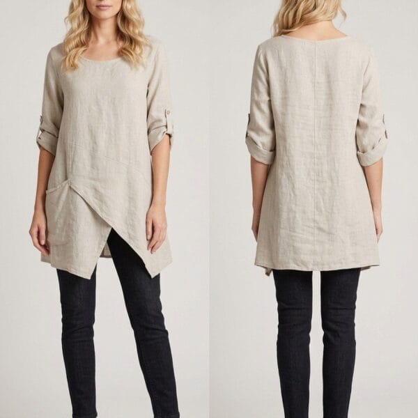 Linen Asymmetrical Tunic in Natural Beige