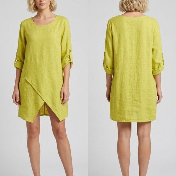 Chartreuse Linen Wrap Tunic Dress