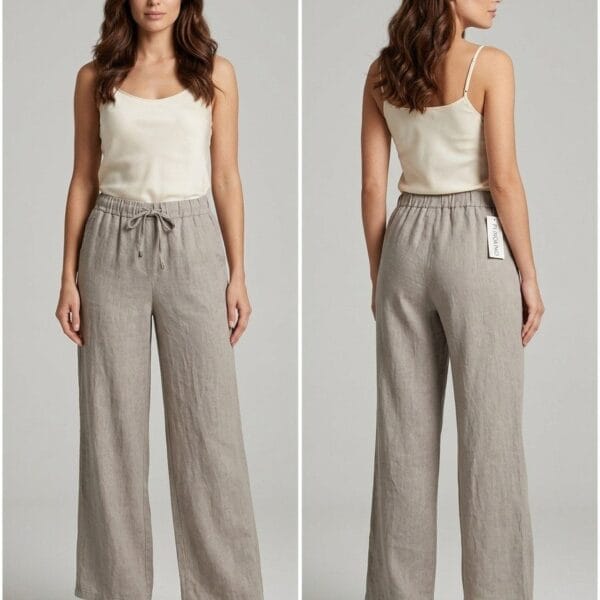 Natural Linen Drawstring Palazzo Pants