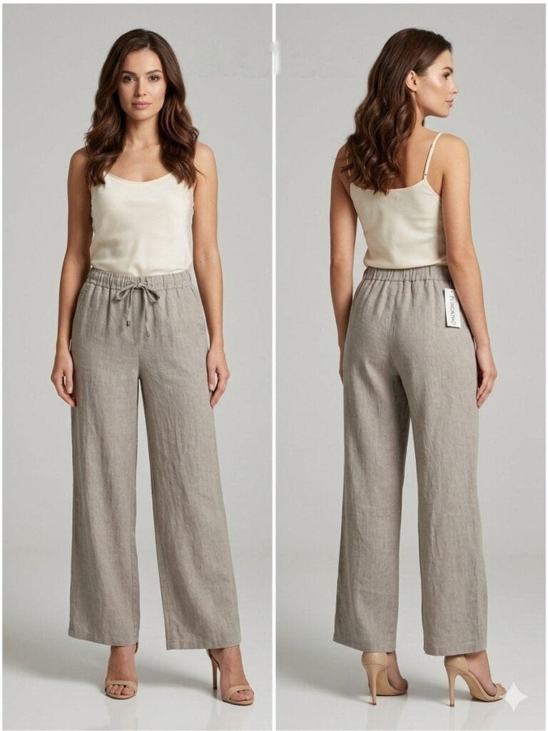 Natural Linen Drawstring Palazzo Pants