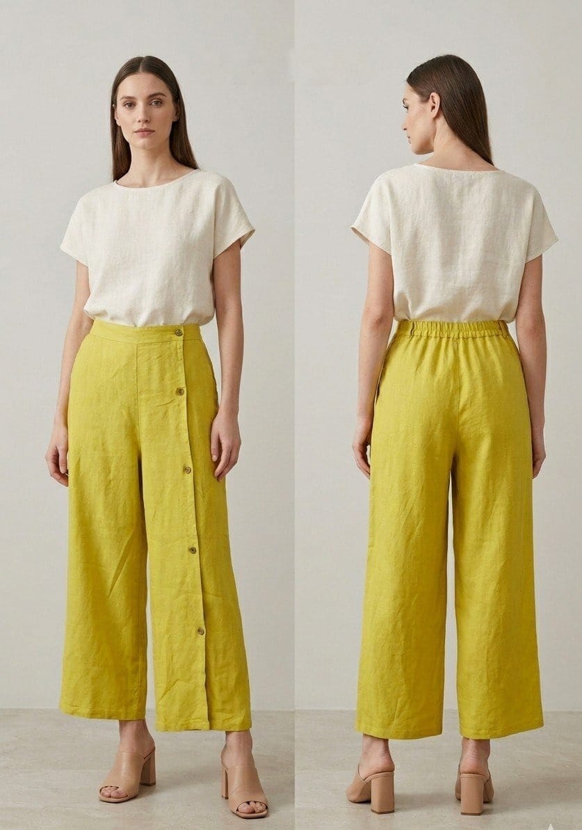 Sunshine Linen Button-Front Crop Pants