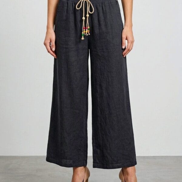 Midnight Linen Palazzo Crop Pants