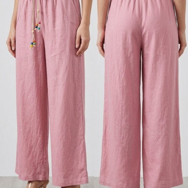 Dusty Rose Linen Wide-Leg Trousers
