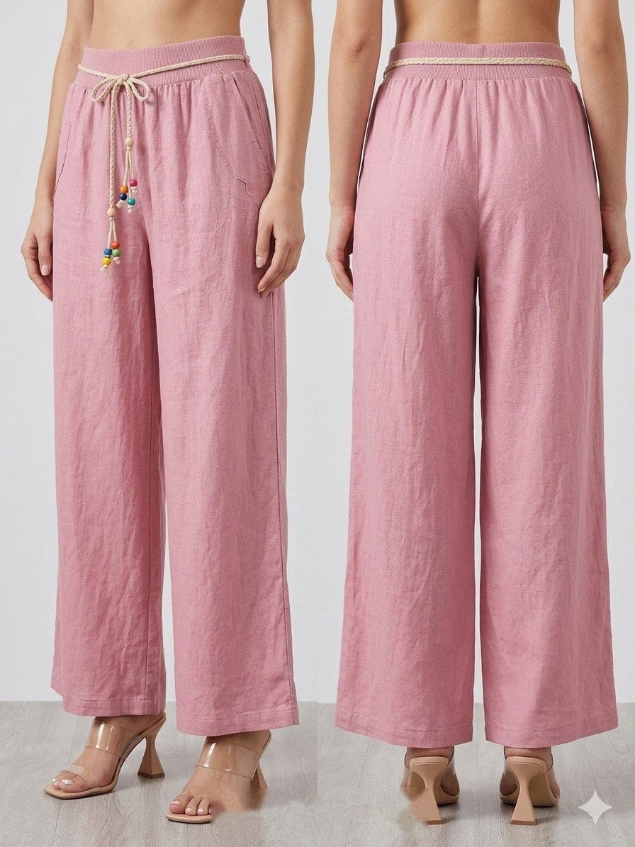 Dusty Rose Linen Wide-Leg Trousers