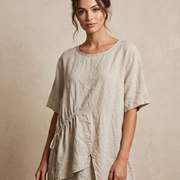 Linen Asymmetry Tunic in Natural Beige