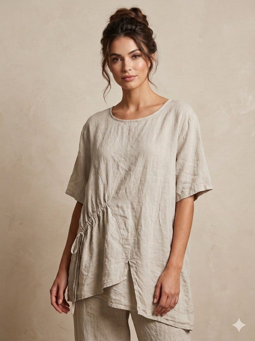 Linen Asymmetry Tunic in Natural Beige