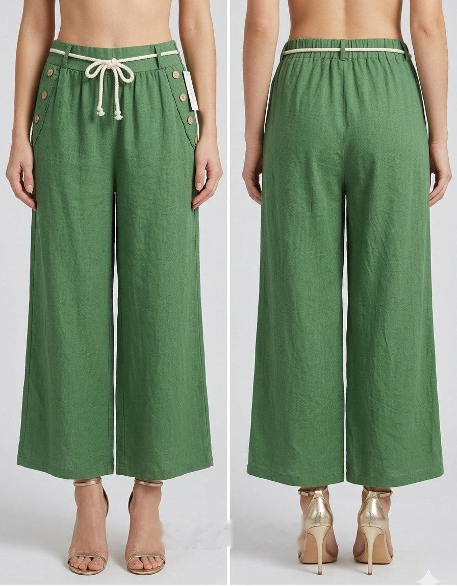 Sage Garden Linen Drawstring Culotte Pants