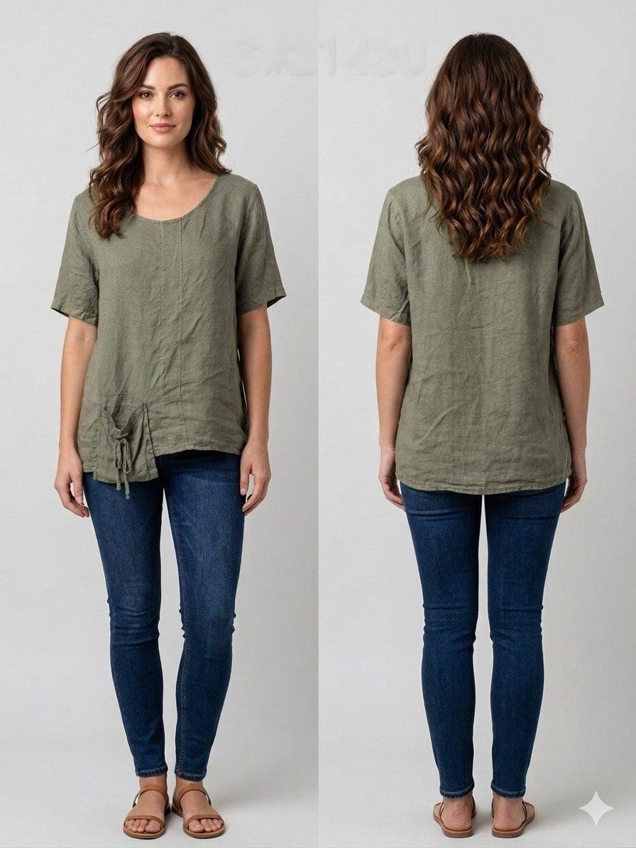 Sage Linen Drawstring Tee